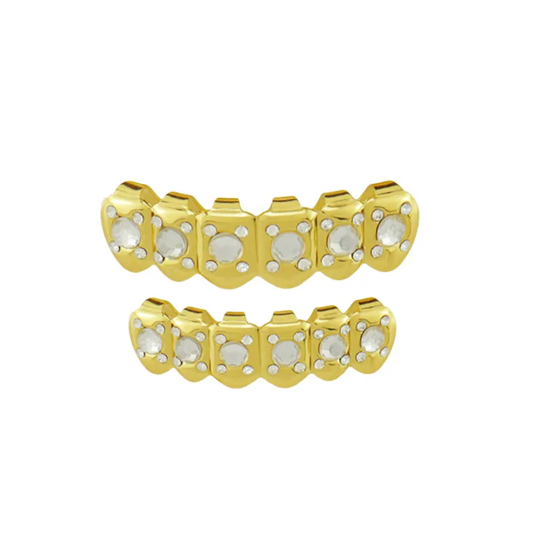 18k Gold Plated CZ Small Single Tooth Hip Hop Grill Halloween Teeth Grillz Caps Set For Christmas Gift