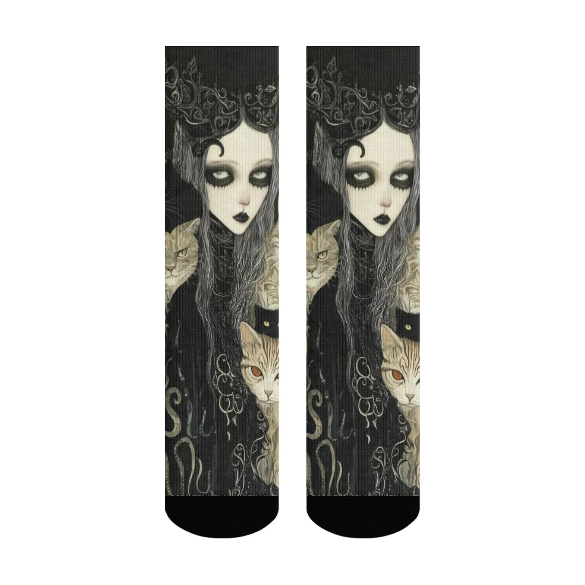 جوارب على الطراز القوطي الفني للنساء والقطط، جوارب للجنسين قابلة للتنفس وناعمة ومريحة ومثالية للهدايا المجنونة اليومية