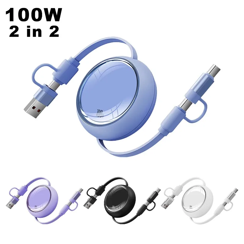 

Выдвижной кабель для передачи данных 4-в-1 с функцией быстрой зарядки для телефона 16 и чехла Huawei PD100W TPE