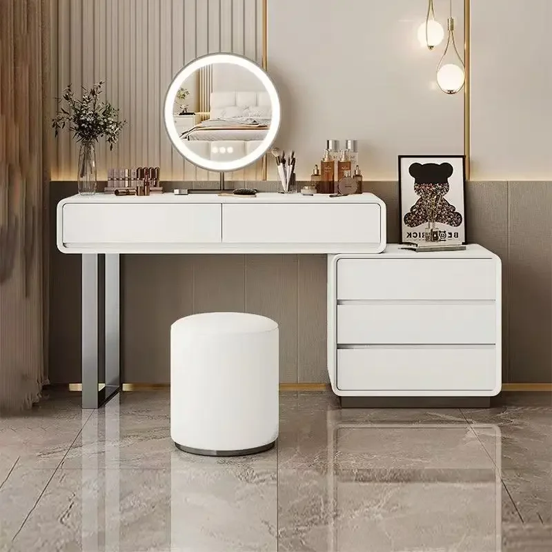 Cream Wind Solid Wood Dresser Light Luxury Retractable Dresser Desk Storage Cabinet