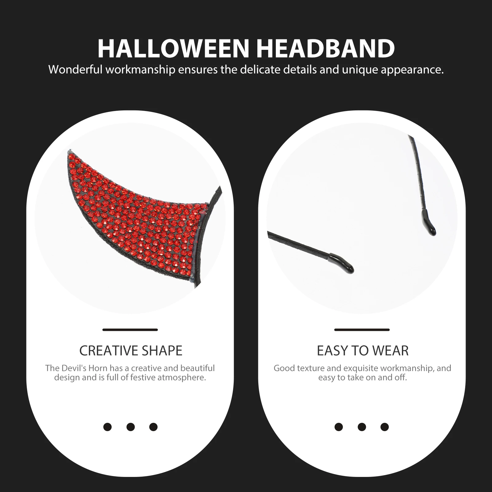 

2pcs Horn Headbands Rhinestones Halloween Cosplay Party Women Black Red Adjustable Hair Hoops Lightweight Comfortable