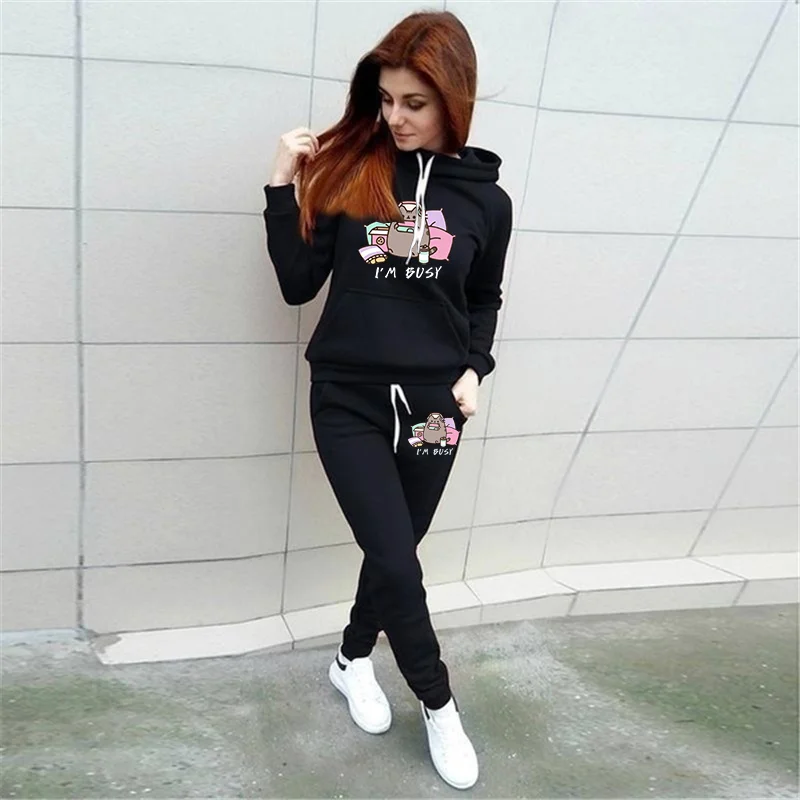 Fashion Women Track Suits Sports Wear Jogging Suits Ladies Hooded Tracksuit Set Clothes Hoodies+Sweatpants Sweat Suits