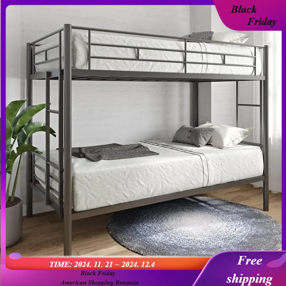 

Metal Bunk Bed Twin Over Twin Sturdy Heavy Duty Bunk Beds with 2 Side Ladders,Space Saving,No Box Spring Needed