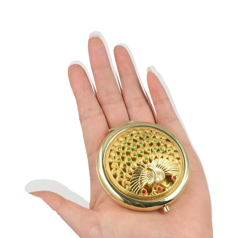 메이크업 거울 금속 절묘한 거울 장식 크리스탈 휴대용 거울 양면 반짝이 포켓 거울 여행