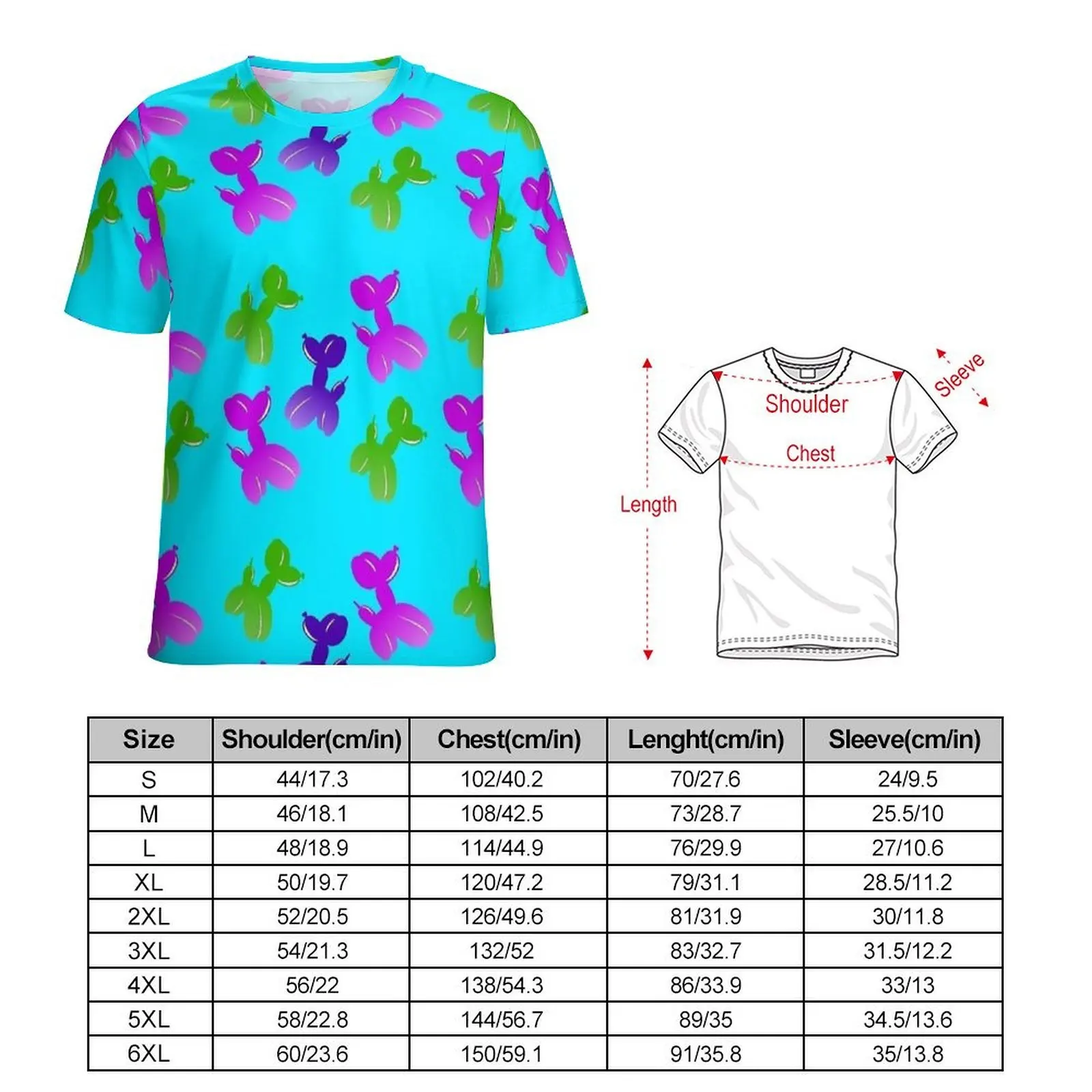 Summer T-Shirt Purple Green Balloon Dog Cyan Print T-Shirts  Casual Cool Tees For Men Short Sleeve Custom Plus Size Tops