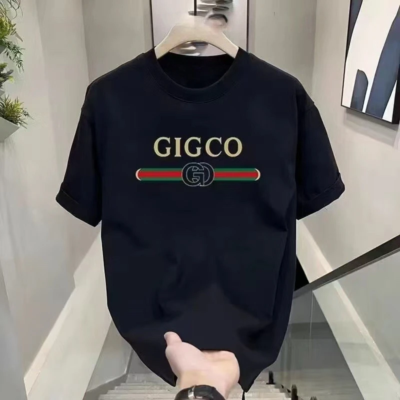 Camiseta de manga curta de algodão masculina verão nova meia manga impressa versátil casal camiseta