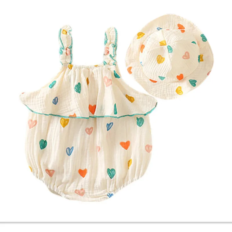 الوليد حبال الأزهار بذلة وقبعة الرضع الشاش القطن الدانتيل Princes رومبير 0-24 شهر طفل الفتيات ملابس الصيف #2