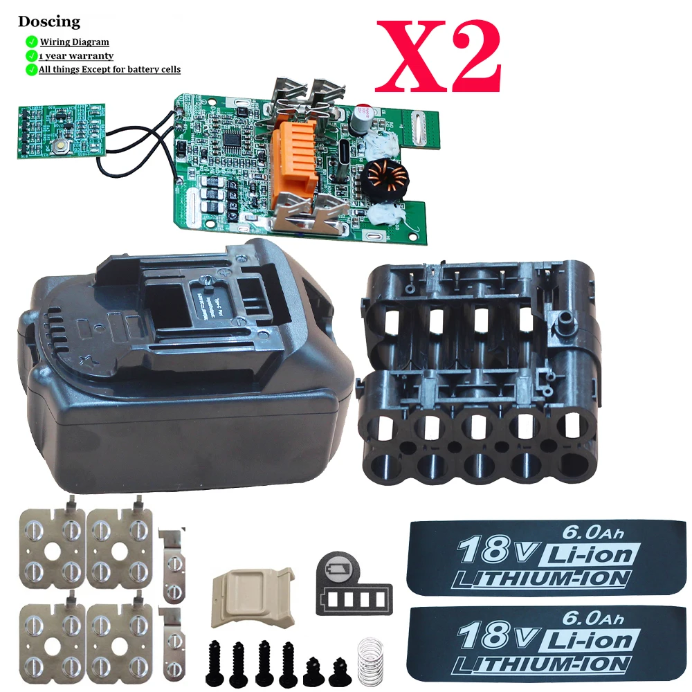 

2SETS BL1860 Type-C Port Input/output PCB Charging Board Battery case DIY Capacity For Makita 18V BL1830 BL1850 BL1840