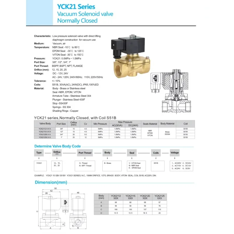 Solenoid valves used for industrial fluid control vacuum solenoid valves that are normally closed