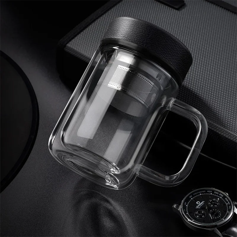 

Portable 310ml Glass Water Bottle with Tea Infuser Double Wall Thermal Tea Water Separation Glass Mug Travel Drinking Cup