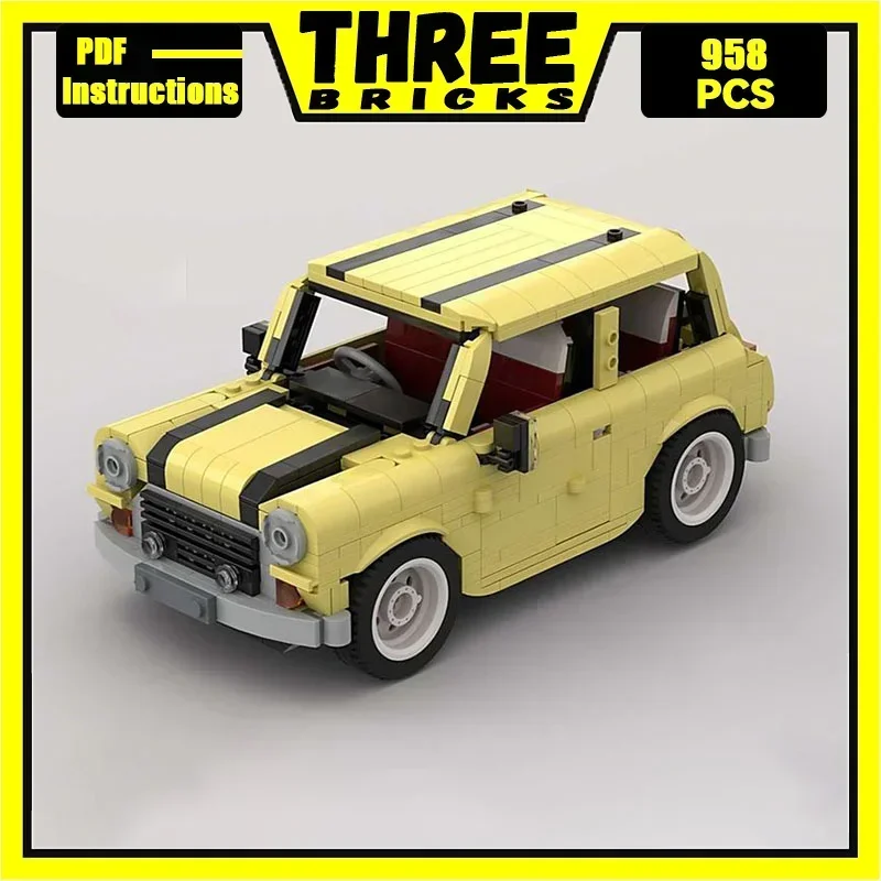 Moc Building Blocks Vintage Classic Mini Cooper Car Model Technical Bricks DIY Assembly Famous Vehicle Toys For Kids Child