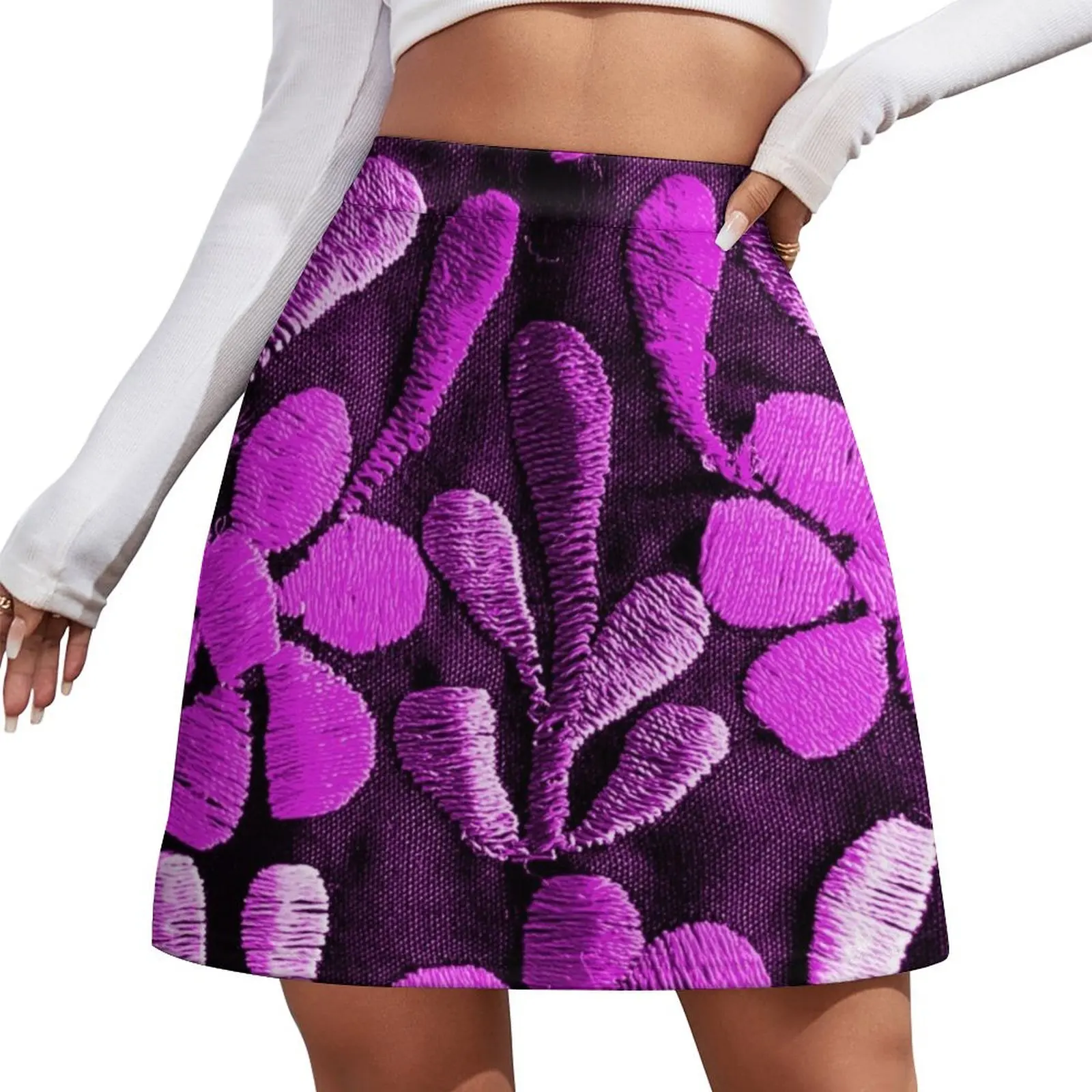 

Mexican Violet Embroidery Mini Skirt Kawaii Female skirt shorts