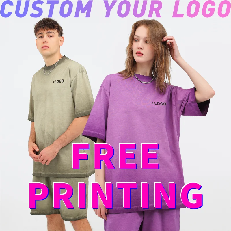 Customized T-shirts free printing logo images old design Gradient clothes 100% cotton cultural shirts oversize baggy shorts