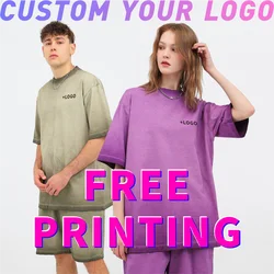 Customized T-shirts free printing logo images old design Gradient clothes 100% cotton cultural shirts oversize baggy shorts