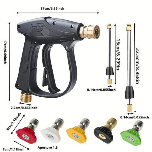 Imagen 2 del producto Pistola lavadora de alta presión 2175PSI con conexión rápida M22-14 de 1/4"", 5 boquillas y varilla de extensión M14: alcance para una limpieza eficiente