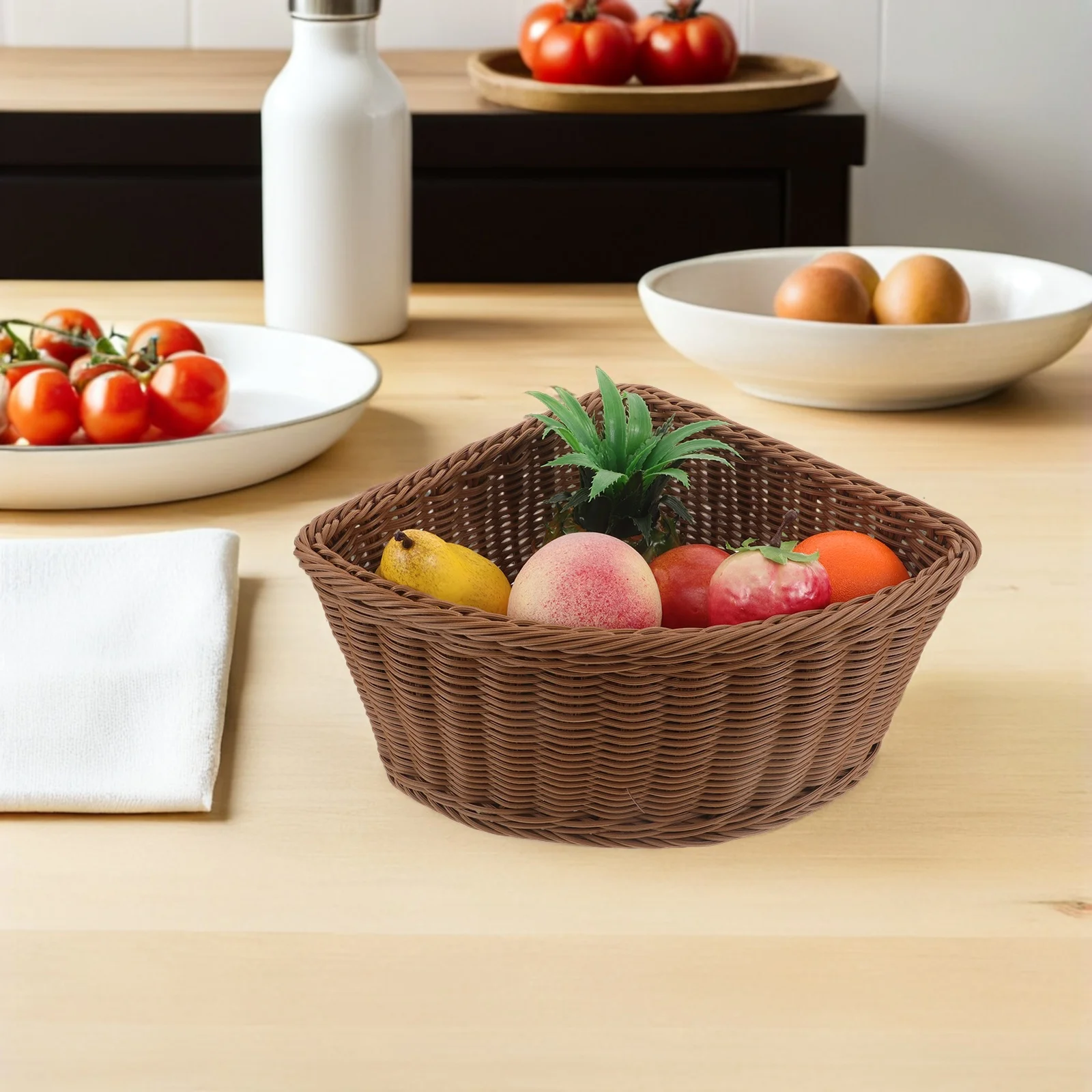 

Corner Storage Basket: Triangular Woven Organizer Bin For Wardrobe Bathroom Kitchen Snack Sundries Storage Shelf Basket