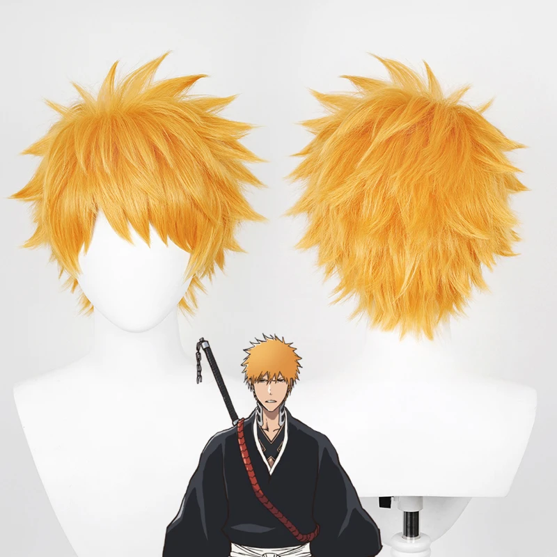 أنيمي كوروساكي برمجة شعر مستعار تأثيري للجنسين قصيرة برتقالي أصفر مقاومة للحرارة الاصطناعية الشعر هالوين زي الدعائم