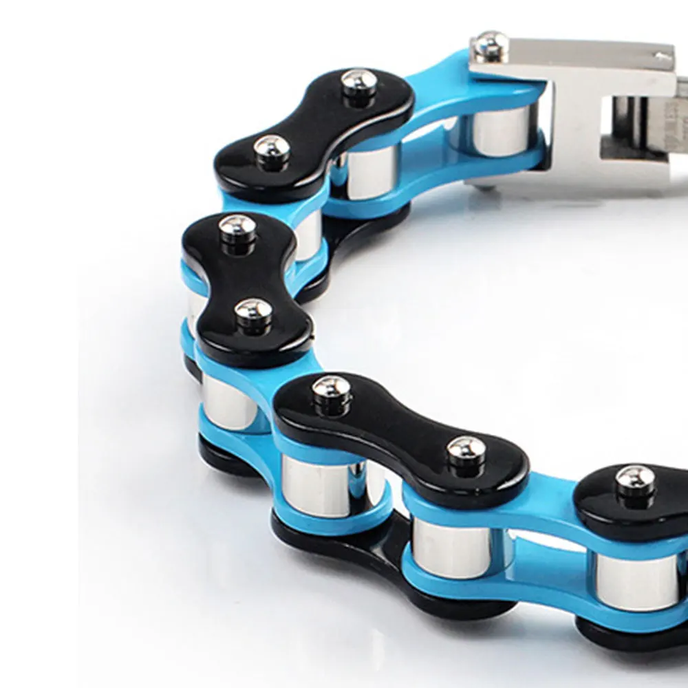 أساور رجالي زرقاء، أساور ربط سلسلة الدراجات النارية لراكبي الدراجات النارية للرجال/النساء، مجوهرات من الفولاذ المقاوم للصدأ، هدايا العيد #2