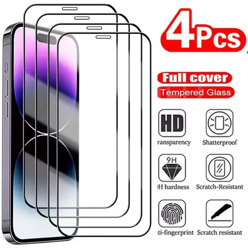 

4Pcs HD Tempered Glass Screen Protector For IPhone 15 Pro Max 12 13 Pro Mini XR XS Max IPhone 14 11 Pro Max 6 7 8Plus Glass