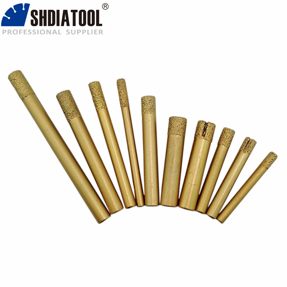 SHDIATOOL 10Pcs 3D Vacuum Brazed Diamond CNC Flat-end Straight Knife Engraving Bits Stone Carving Tools, Diamond Burrs, End Mill