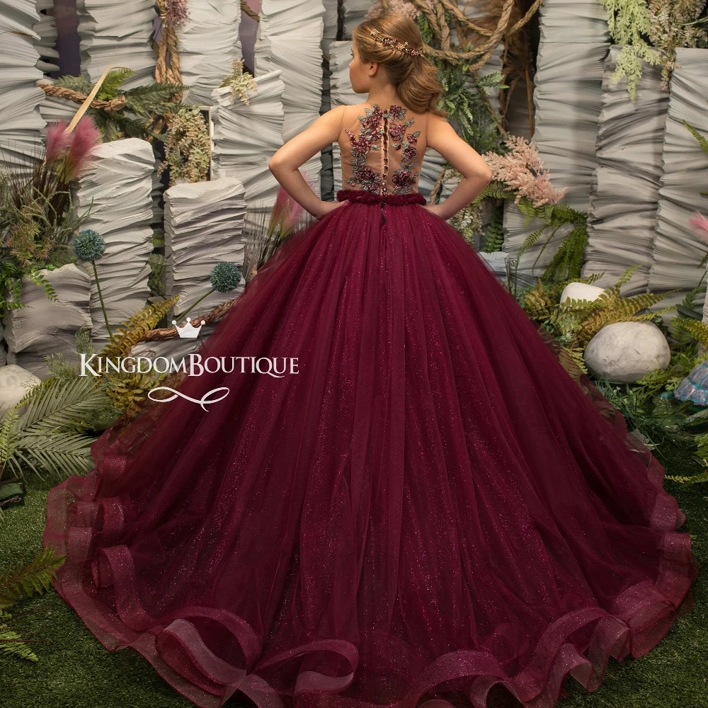 Lorencia Burgunder Blumen mädchen Kleid für Hochzeiten Blumen applikationen Kinder Prinzessin Mädchen Festzug Kleid vestidos de fiesta yfd033