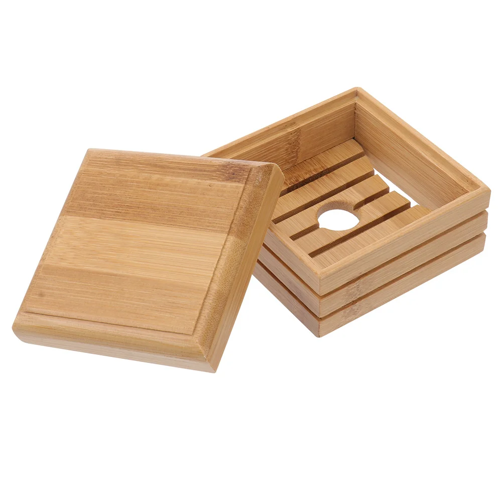 

Bamboo Container With Lid Drainage Design For Bathroom Shower Travel Box Holder Bamboo Soap Dish Draining Soap