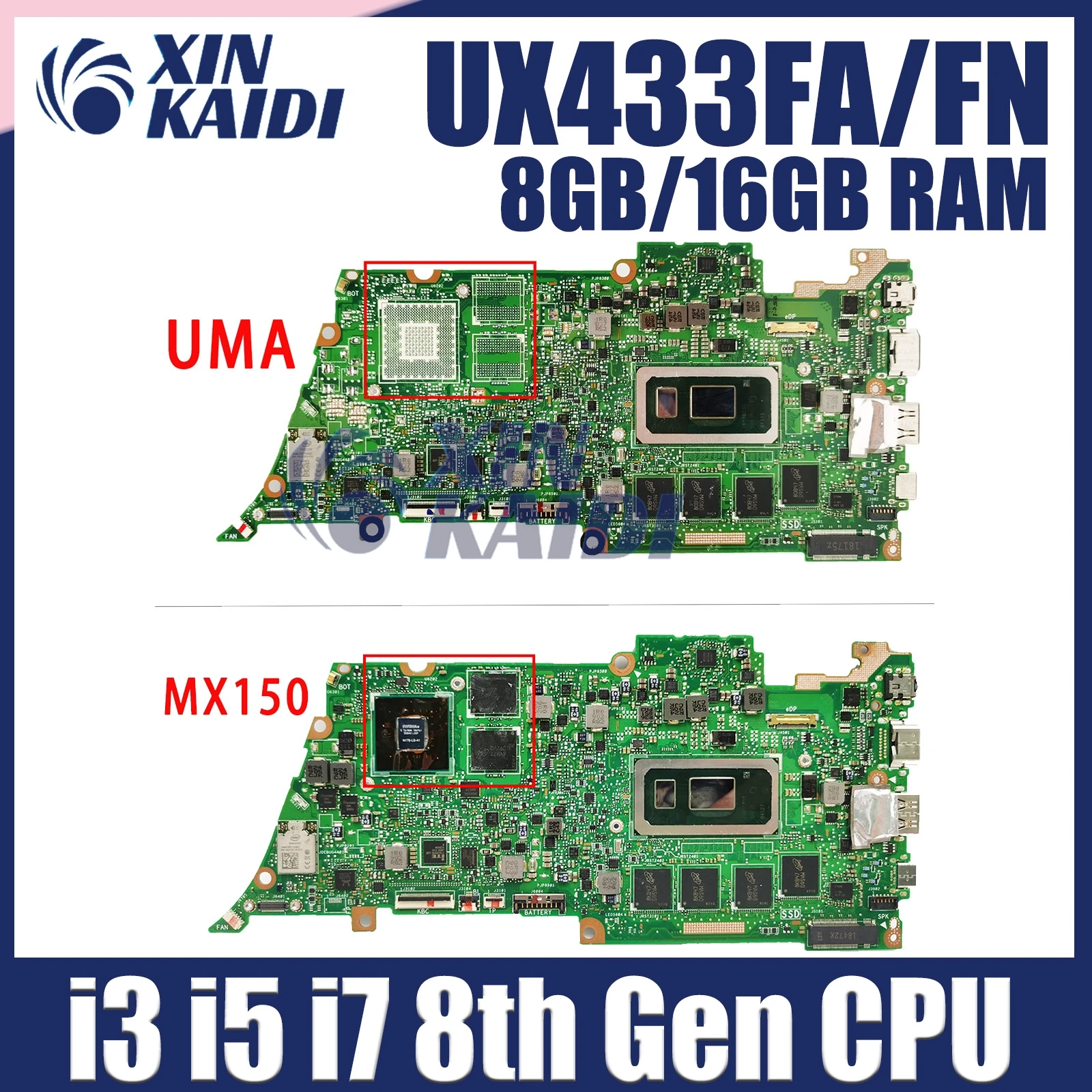 

UX433FA Motherboard For ASUS Zenbook 14 UX433F UX433FN U4300F Laotop Mainboard W/I3-8145U I5-8265U I7-8565U 8GB/16GB-RAM