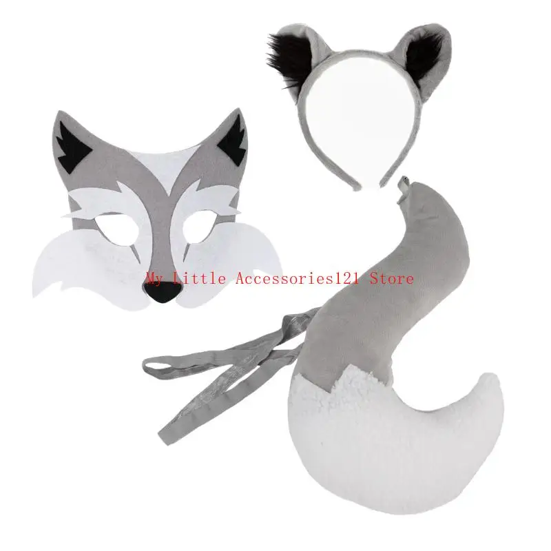 

Animal Foxes Wolf Costume Accessories Wolf Ear Headband Tail Bowtie Nose and Wolf Mask Halloween Cosplay Party Props