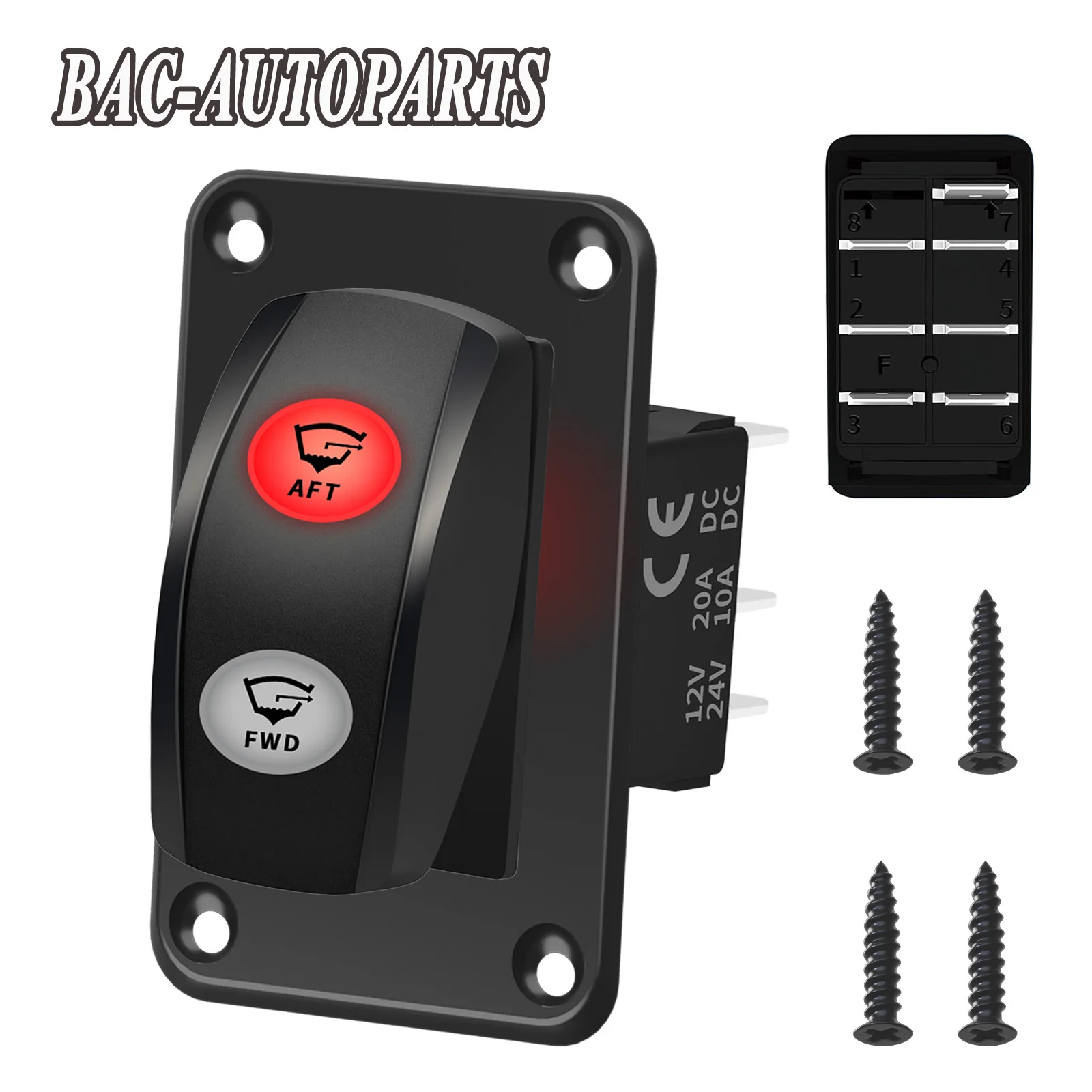 

1Gang BILGE PUMP Rocker Button Switch Panel 12V/24V 7Pin ON OFF ON DPDT Switch with Red LED for Car Boat Waterproof Camper Plate