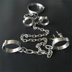 Stainless Steel Handcuffs for Men Women Slave Training BDSM Bondage Sex Toys Foot Hands Shackles Metal Collar Adult Products