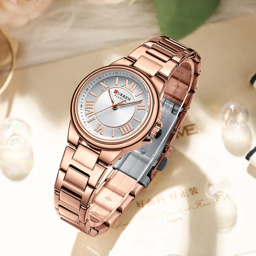 CURREN-Quartz Wristwatches for Women, Simple and Elegant Dial with Roman Numbers Design, Luminous Hands Clock