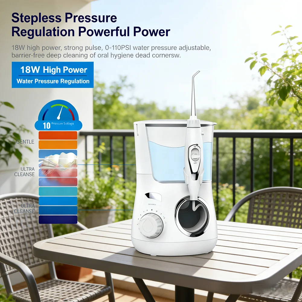 

Электрический ирригатор для полости рта с 10 режимами и 5 насадками, настольный водный распылитель, незаменимый домашний инструмент для ухода за зубами и деснами