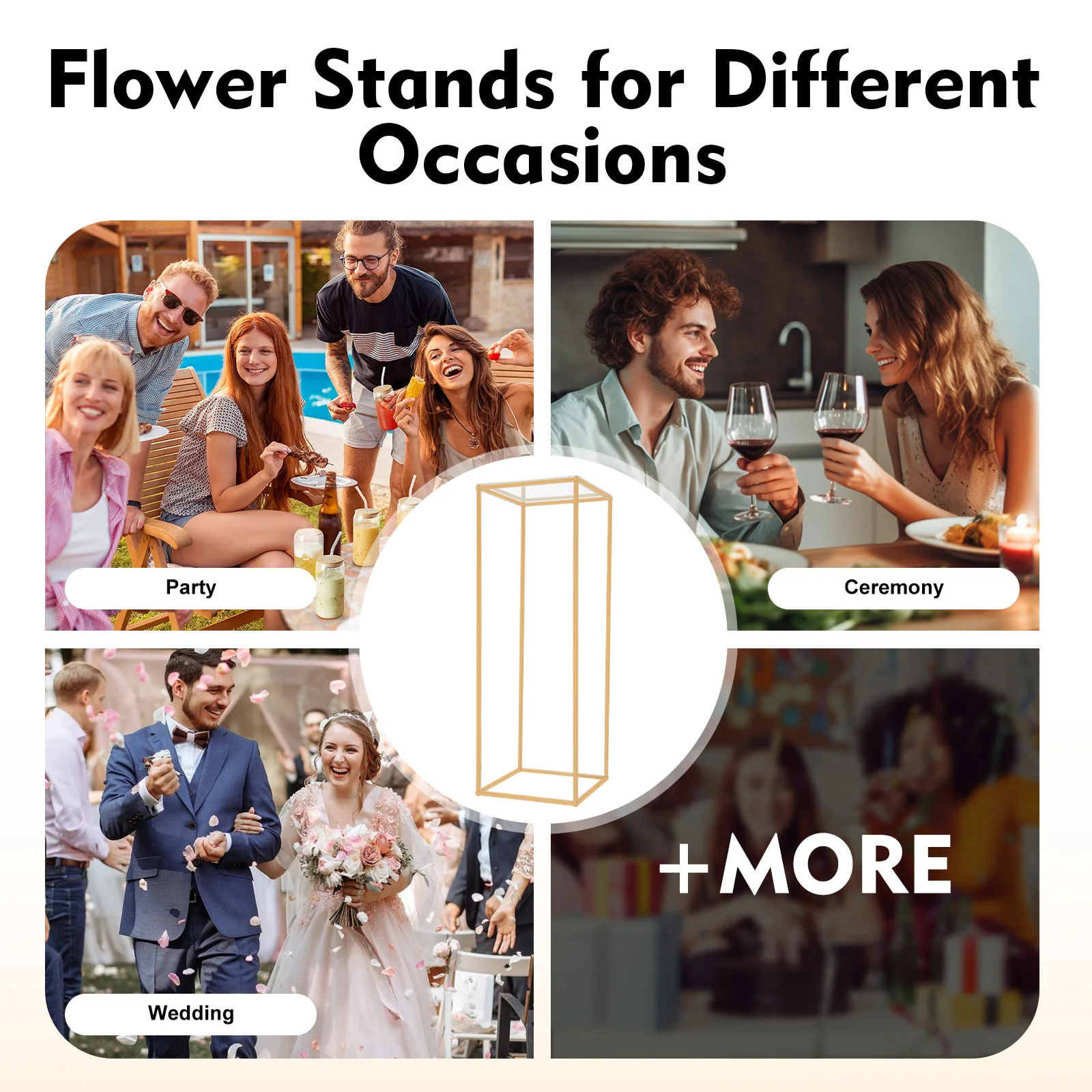 Wedding Flower Stand, Gold Floral Display Column with Acrylic Panel, 28x28x80cm Metal Frame, Rustproof Party Home Decor