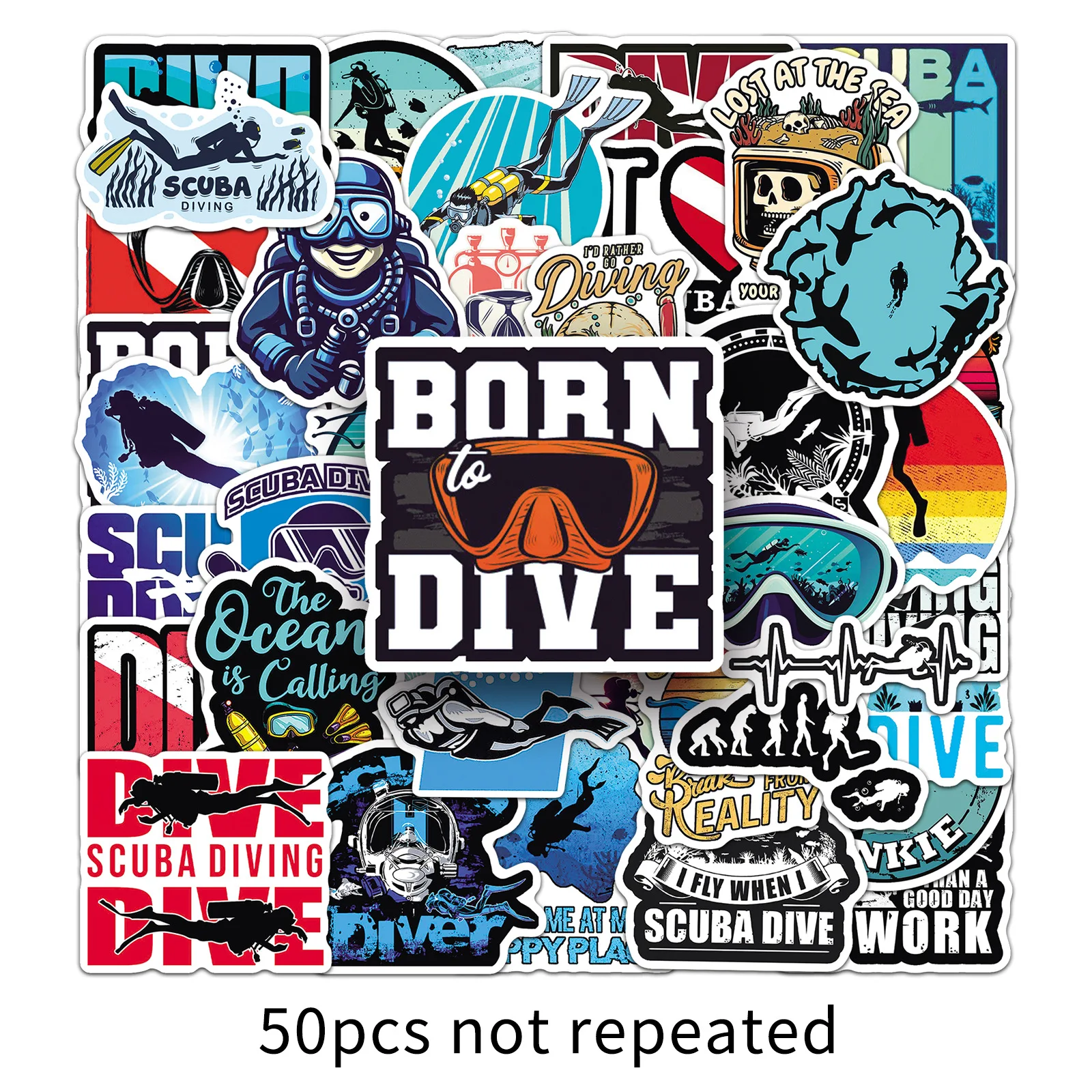 50PCS Diving Stickers Sports Series Cartoon Text Can Decorate Helmet Water Cup Notebook iPad Waterproof Sticker Kids Toy