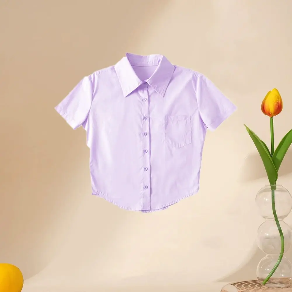 

All Match V-neck Short Sleeve Shirts with Pocket Y2K Slim Blouse Women Crop Top Button Up Sweet Girls Shirts Female
