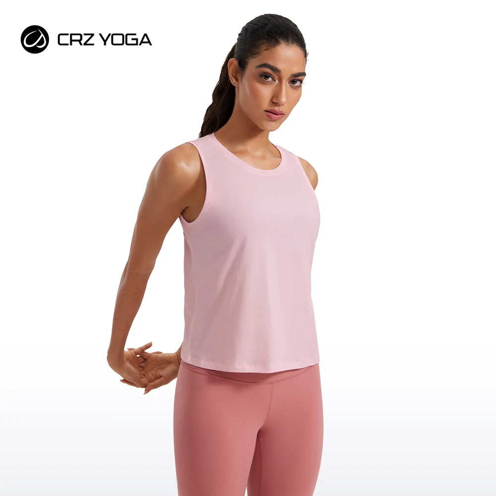 CRZ YOGA Women's Pima Cotton Sleeveless Loose Tank Tops Exercise Gym Yoga Tops Athletic Shirts