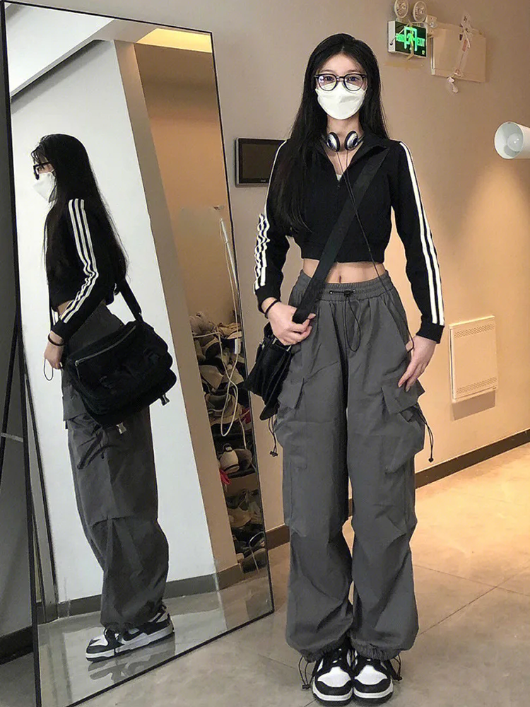 Harajuku Parachute Track Pants Women Techwear Cargo Korean for Men Sweatpants Wide Leg Joggers Trousers Clothes  streetwear