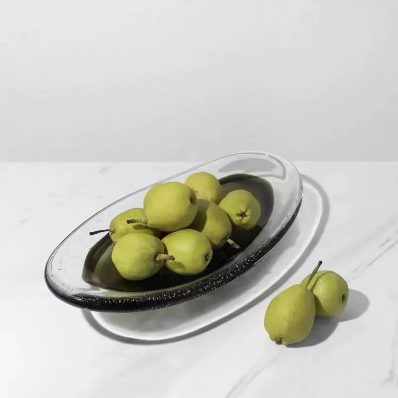 Nordic Minimalist Round Bubble Glass Fruit Plate Thick Flat Design Creative Home Decor for Living Room Dining Table Jewelry