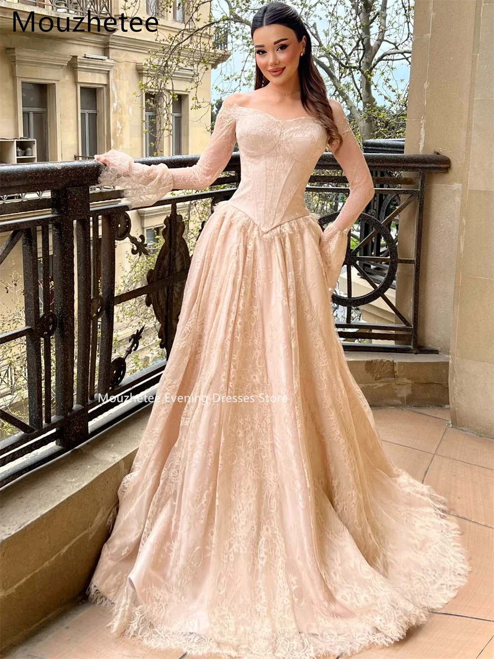 Mouzhetee Elegant A-Line Off The Shoulder Lace Evening Dresses Formal Party Gowns for Women Simple Prom Gown Customized 2026 5