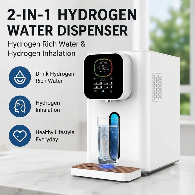 Hydrogen Water Machine 4000PPB Desktop Hydrogen Water Dispenser Hydrogen Inhalation Generator Hot & Cold Water Purifier