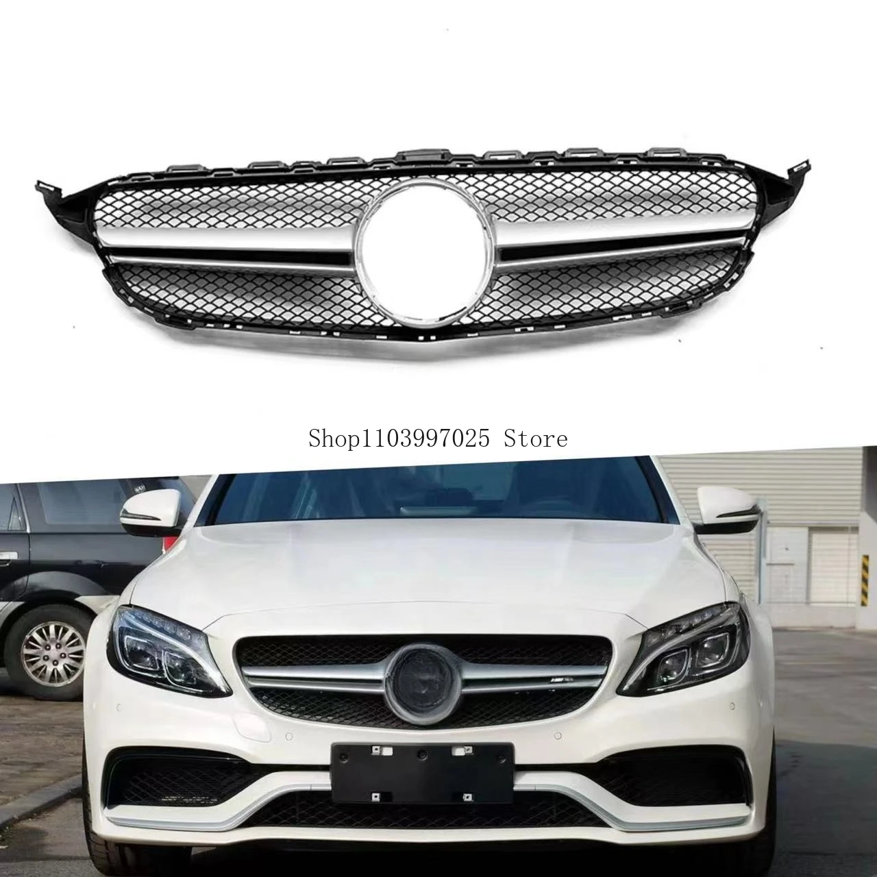 

For Diamond style suitable for Mercedes Benz C-Class W205 Starry Sky grille14-22 models modified AMG vertical bar GTfront grille