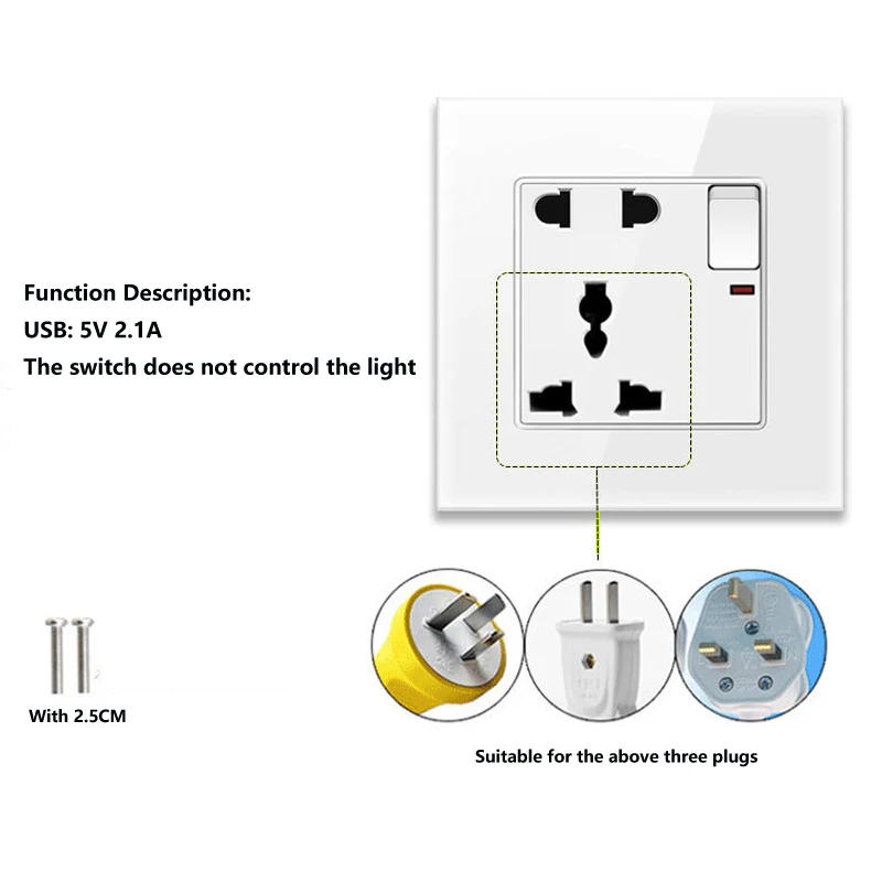 Internacional multi-função soquete 1-4 gang 2 vias interruptor de botão de parede branco painel de vidro temperado 13a uk socket