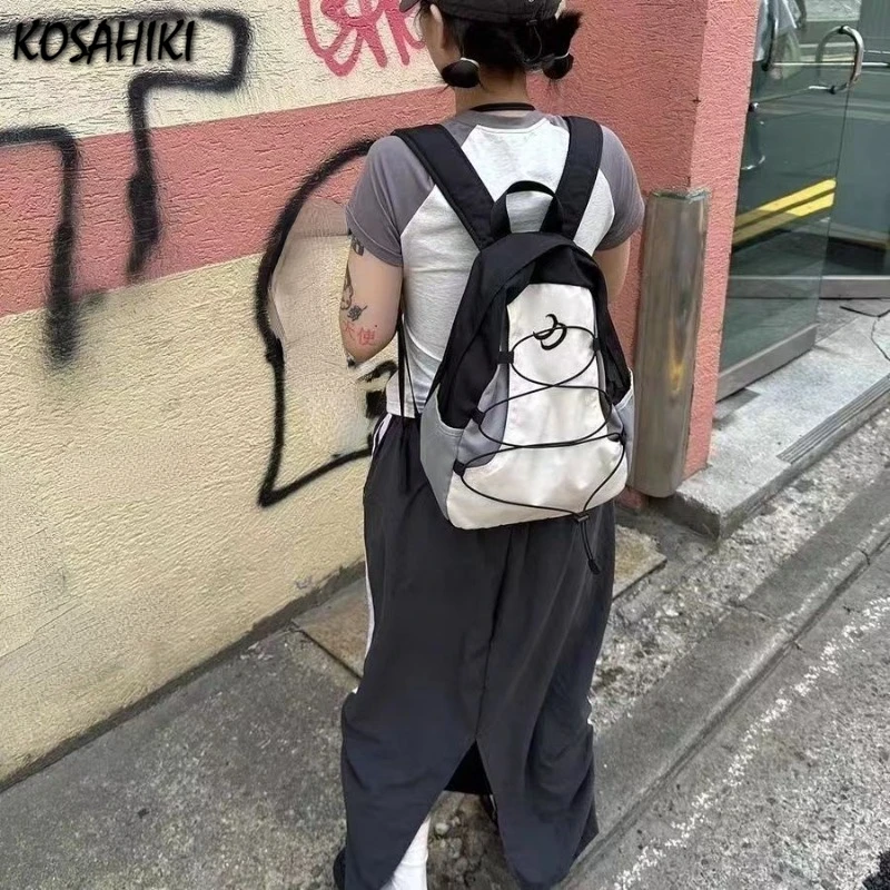 Koreanische ins Streetwear Vintage Rucksäcke Patchwork Kontrast farbe alle passen Rucksäcke Männer Frauen y2k Fracht Schult aschen für Studenten