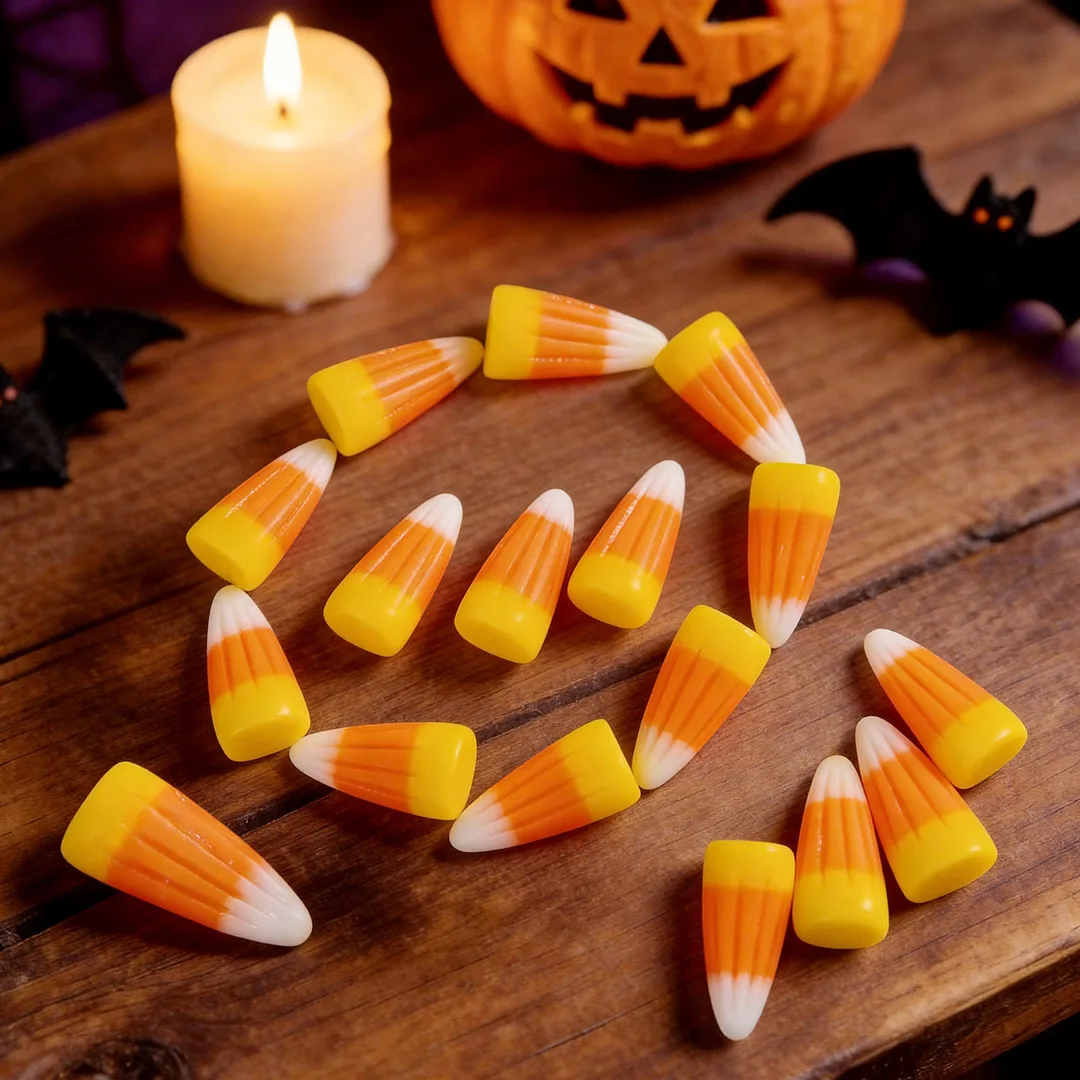 10-100pcs Halloween Resin Candy Corn Artificial 3D Candy Corn Bead Fall Faux Fake Corn Candy Halloween Party Decorations