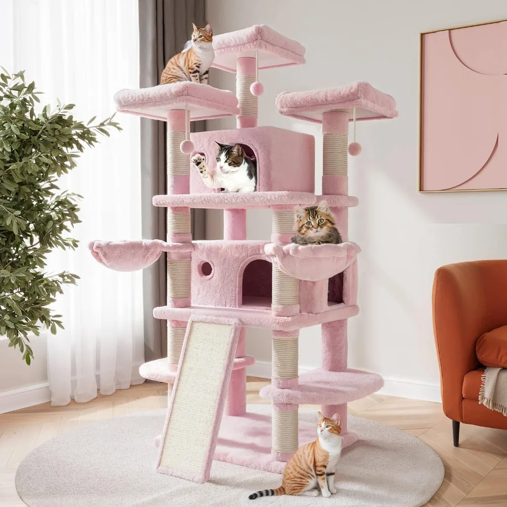 

68 Inches Multi-Level Large Cat Tree for Large Cats/Big Cat Tower with Cat Condo Cozy Plush Perches Sisal Scratching Posts