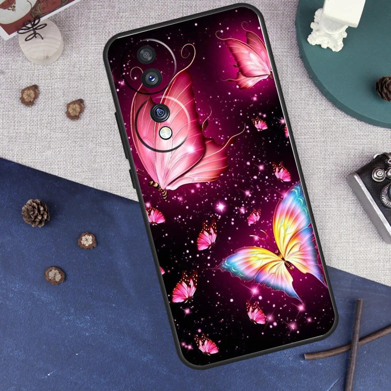 Black Beautiful Butterfly For Huawei Honor Magic 5 Lite X8 X9a 50 70 P40 P20 P30 Pro P50 Nova 9 5T P Smart 2021 Case