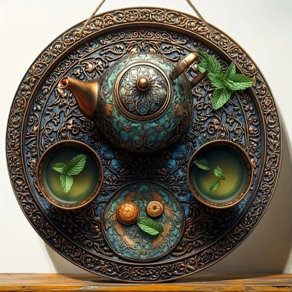 Letrero circular de madera de té marroquí retro 2D, adecuado para el hogar, la sala de estar, la cocina, la oficina, café, decoración de bar, regalo de vacaciones