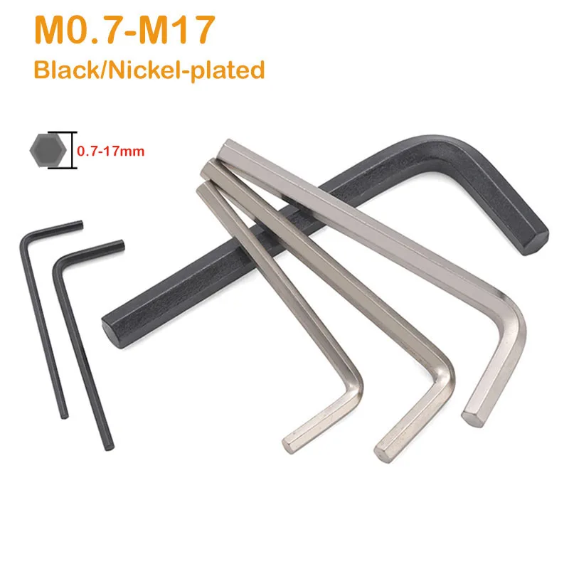 Black/Nickel-plated Carbon Steel Allen Key L shaped Hex Hexagon Key Allen Wrench 0.7/0.9/1.27/1.5/2/2.5/3/4/5/6/8/10/12/14/17mm