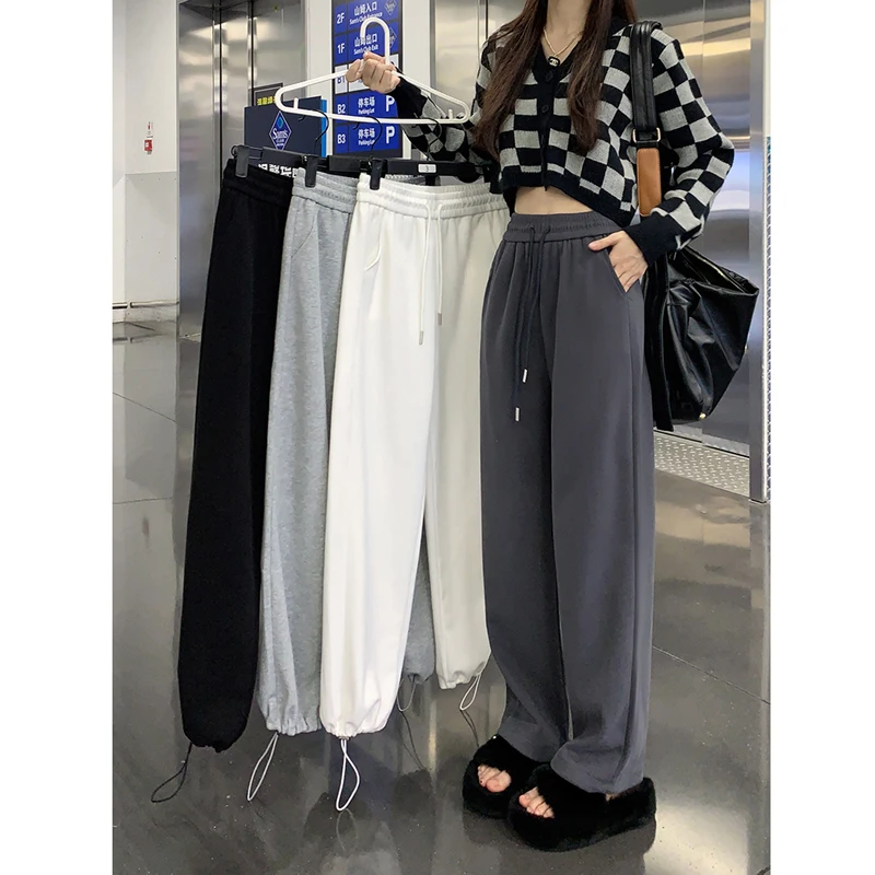 

New Loose Slim Summer Pants Woman Straight Solid Color Casual High Waist Pants Female White Black Korean Women's Pants W252