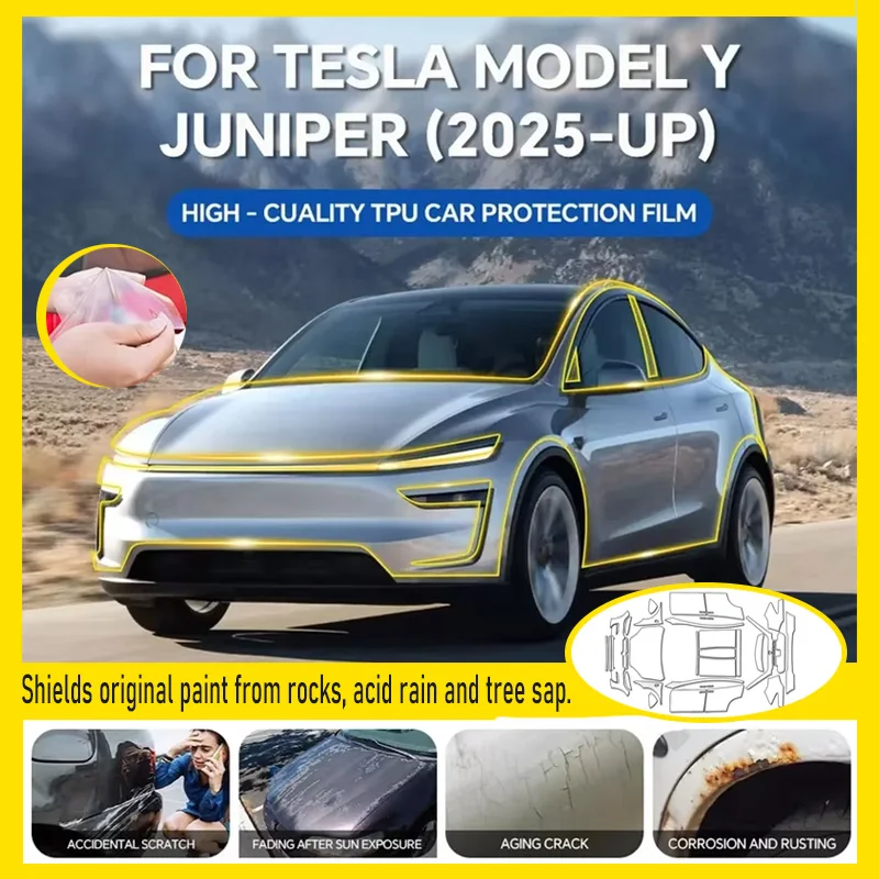 7.5& 8.5 Mil Pre-Cut TPU Paint Protection Film PPF for Tesla Model Y Juniper (2025+), Full Car Clear Scratch Resistant Wrap Kit